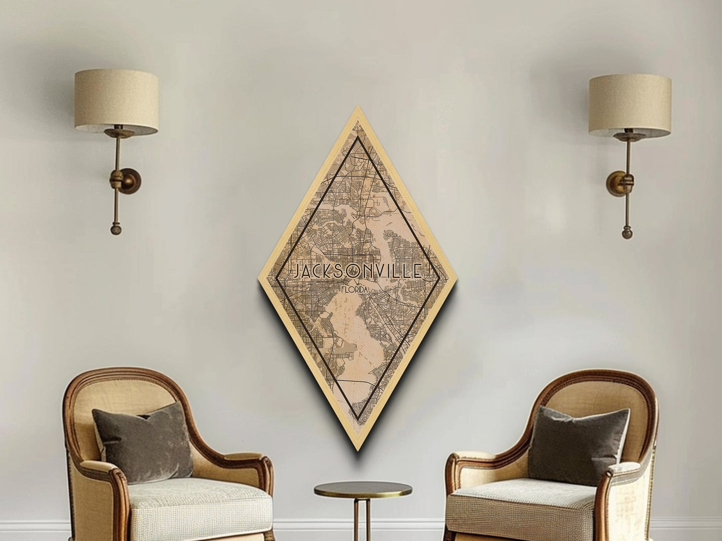Jacksonville Diamond Shaped Travel Poster, Custom Diamond Shaped Wall Art, City Map Canvas