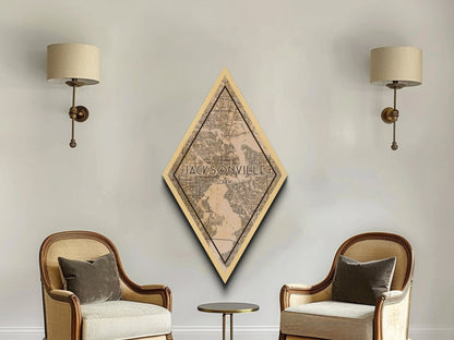 Jacksonville Diamond Shaped Travel Poster, Custom Diamond Shaped Wall Art, City Map Canvas