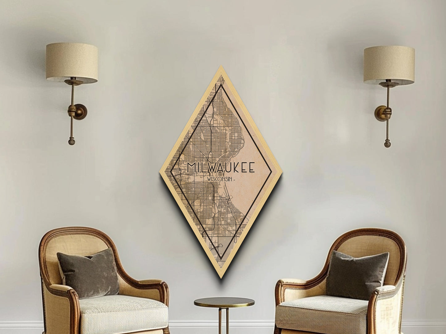 Milwaukee Diamond Shaped Travel Poster, Custom Diamond Shaped Wall Art, City Map Canvas