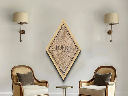 Munich - Germany Diamond Shaped Travel Poster, Custom Diamond Shaped Wall Art, City Map Canvas