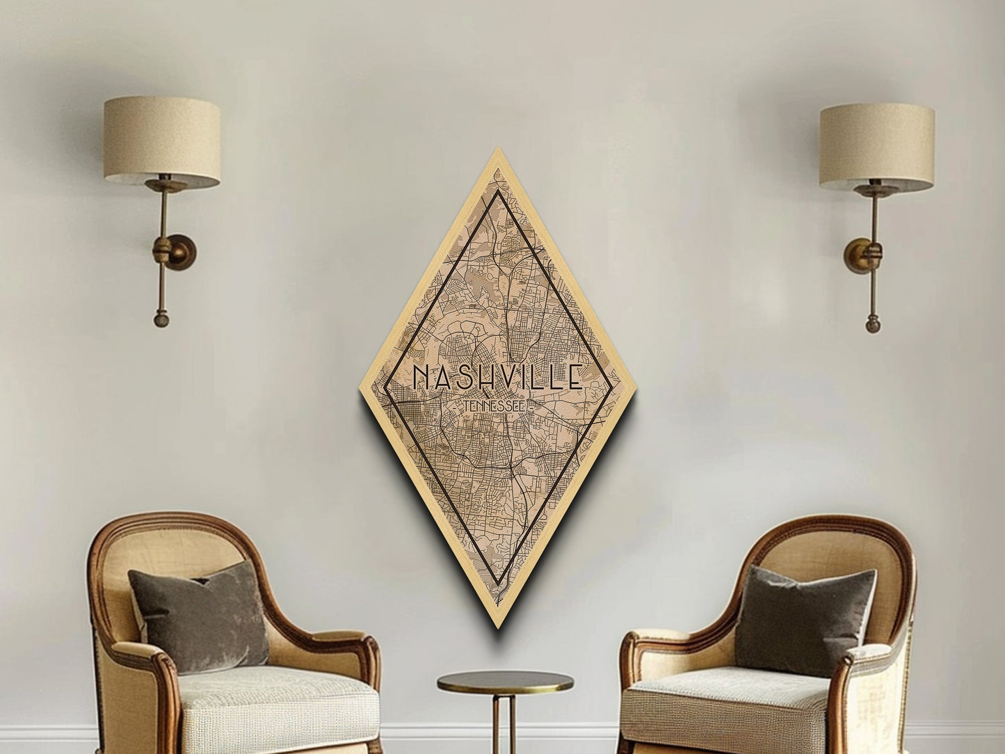 Nashville Diamond Shaped Travel Poster, Custom Diamond Shaped Wall Art, City Map Canvas