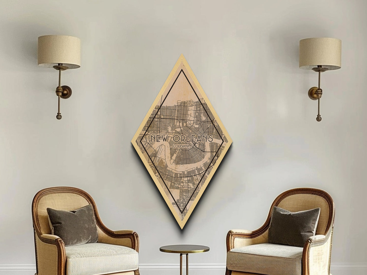 New Orleans Diamond Shaped Travel Poster, Custom Diamond Shaped Wall Art, City Map Canvas