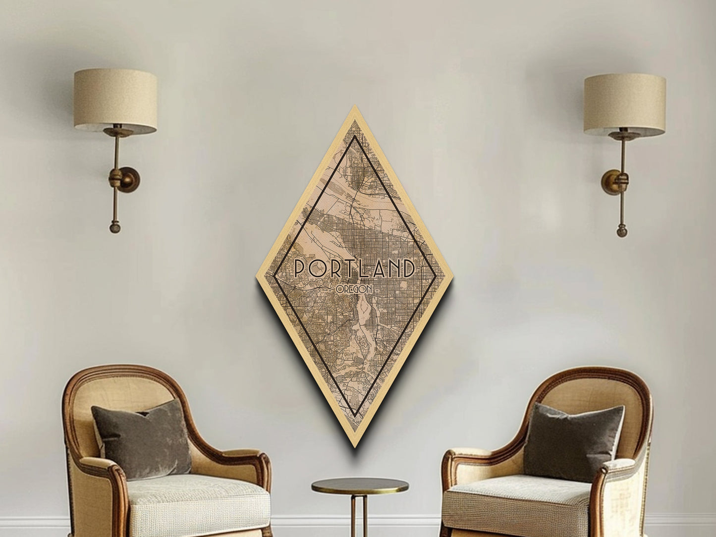 Portland Diamond Shaped Travel Poster, Custom Diamond Shaped Wall Art, City Map Canvas