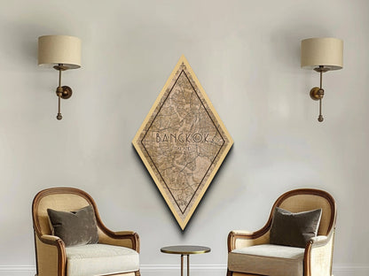Bangkok - Thailand Diamond Shaped Travel Poster, Custom Diamond Shaped Wall Art, City Map Canvas