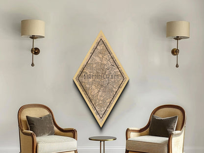 Birmingham - UK Diamond Shaped Travel Poster, Custom Diamond Shaped Wall Art, City Map Canvas