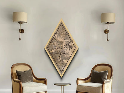 Boston Diamond Shaped Travel Poster, Custom Diamond Shaped Wall Art, City Map Canvas