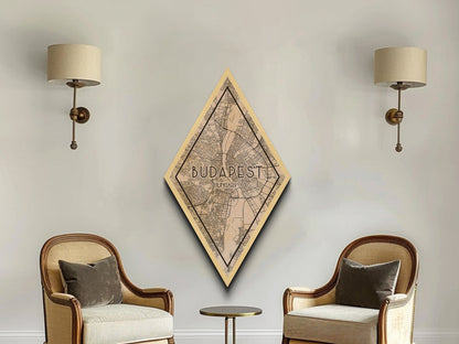 Budapest - Hungary Diamond Shaped Travel Poster, Custom Diamond Shaped Wall Art, City Map Canvas