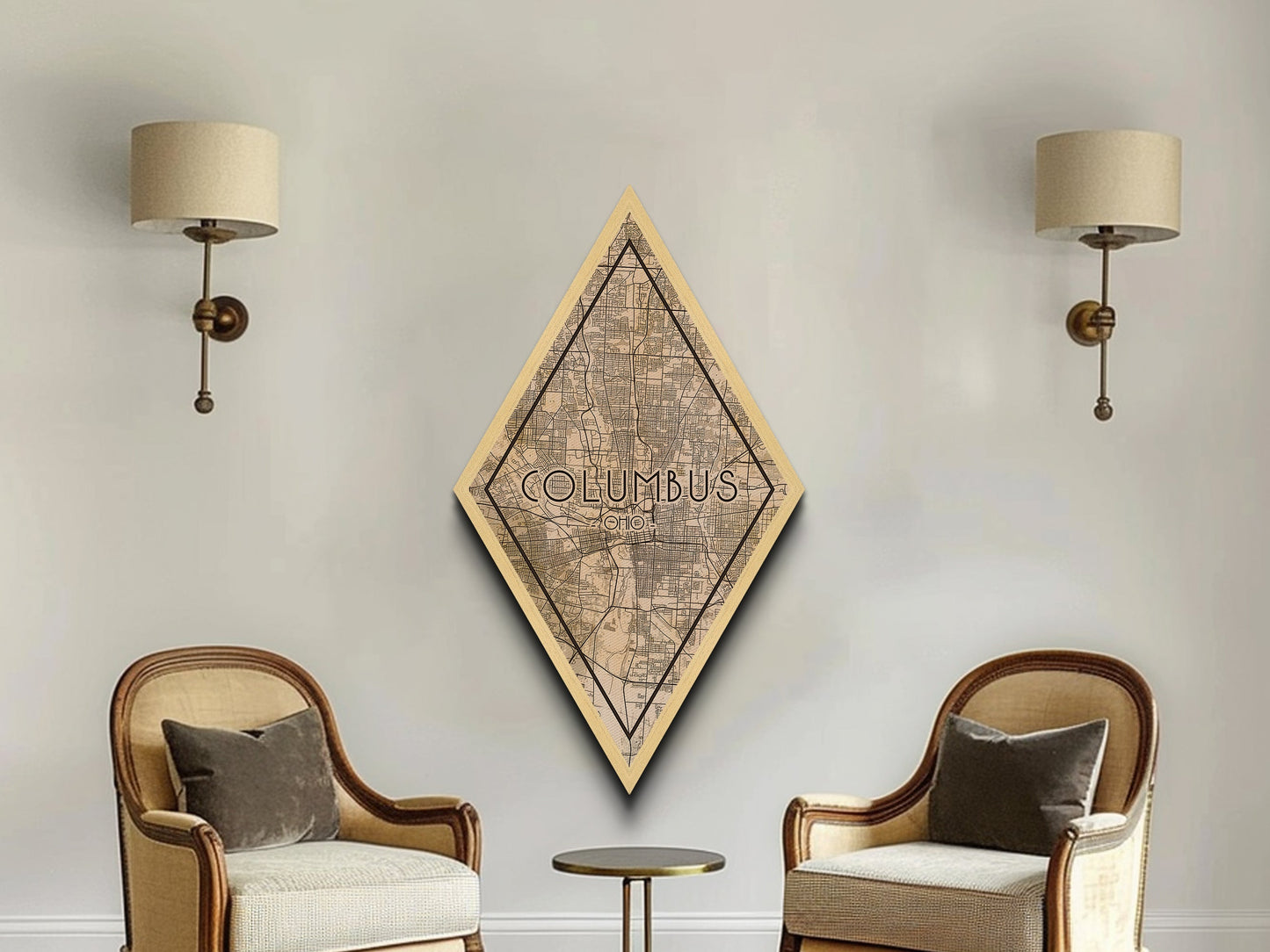 Columbus Diamond Shaped Travel Poster, Custom Diamond Shaped Wall Art, City Map Canvas