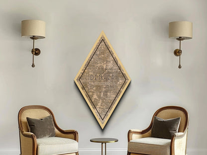 Denver Diamond Shaped Travel Poster, Custom Diamond Shaped Wall Art, City Map Canvas