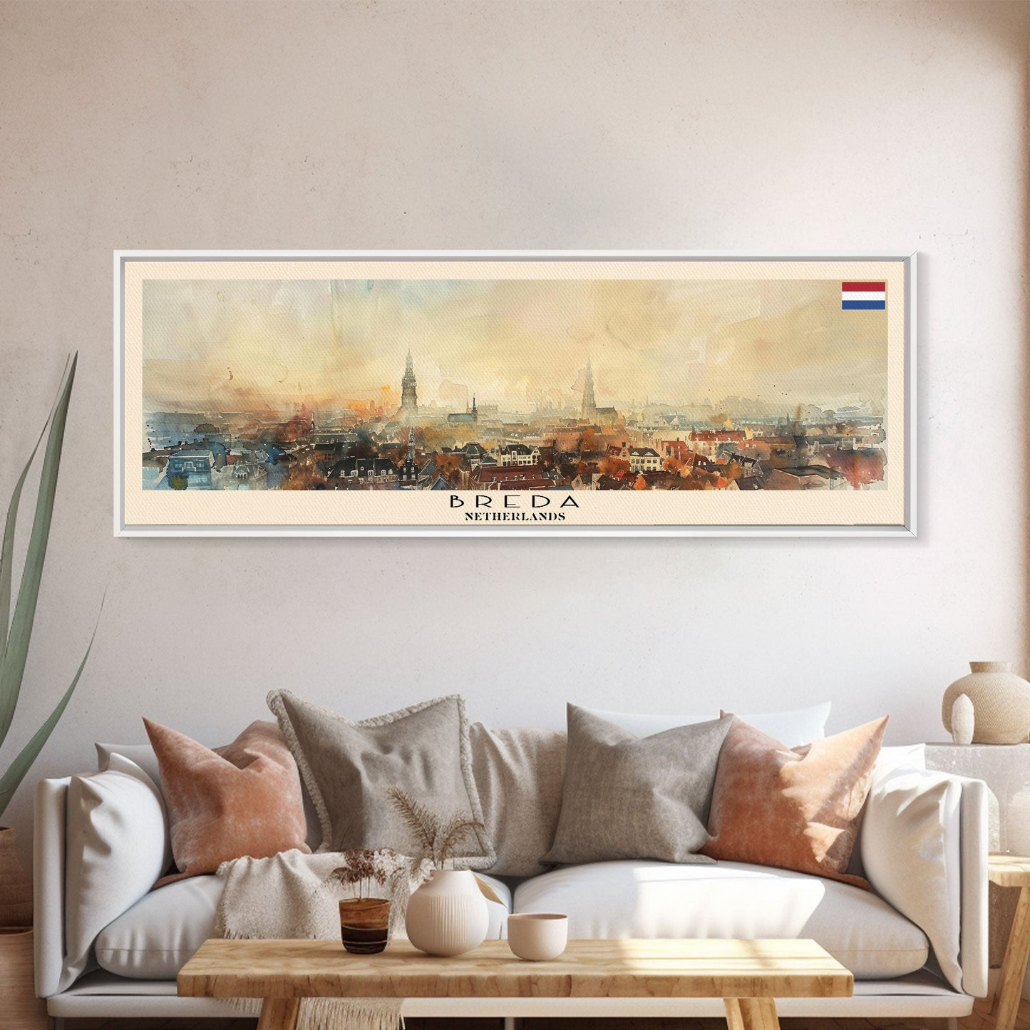 Breda Netherlands Panoramic Travel Poster, Framed Canvas Print or Metal Wall Art, Travel Art, Home Decor, Panoramic Painting, Midcentury Art