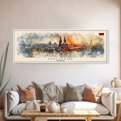 Cologne Germany Panoramic Travel Poster, Framed Canvas Print or Metal Wall Art, Travel Art, Home Decor, Panoramic Painting, Midcentury Art