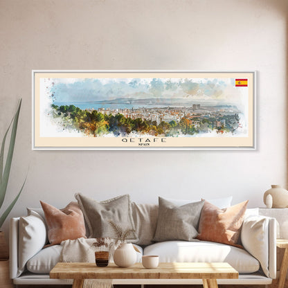Getafe Spain Panoramic Travel Poster, Framed Canvas Print or Metal Wall Art, Travel Art, Home Decor, Panoramic Painting, Midcentury Art