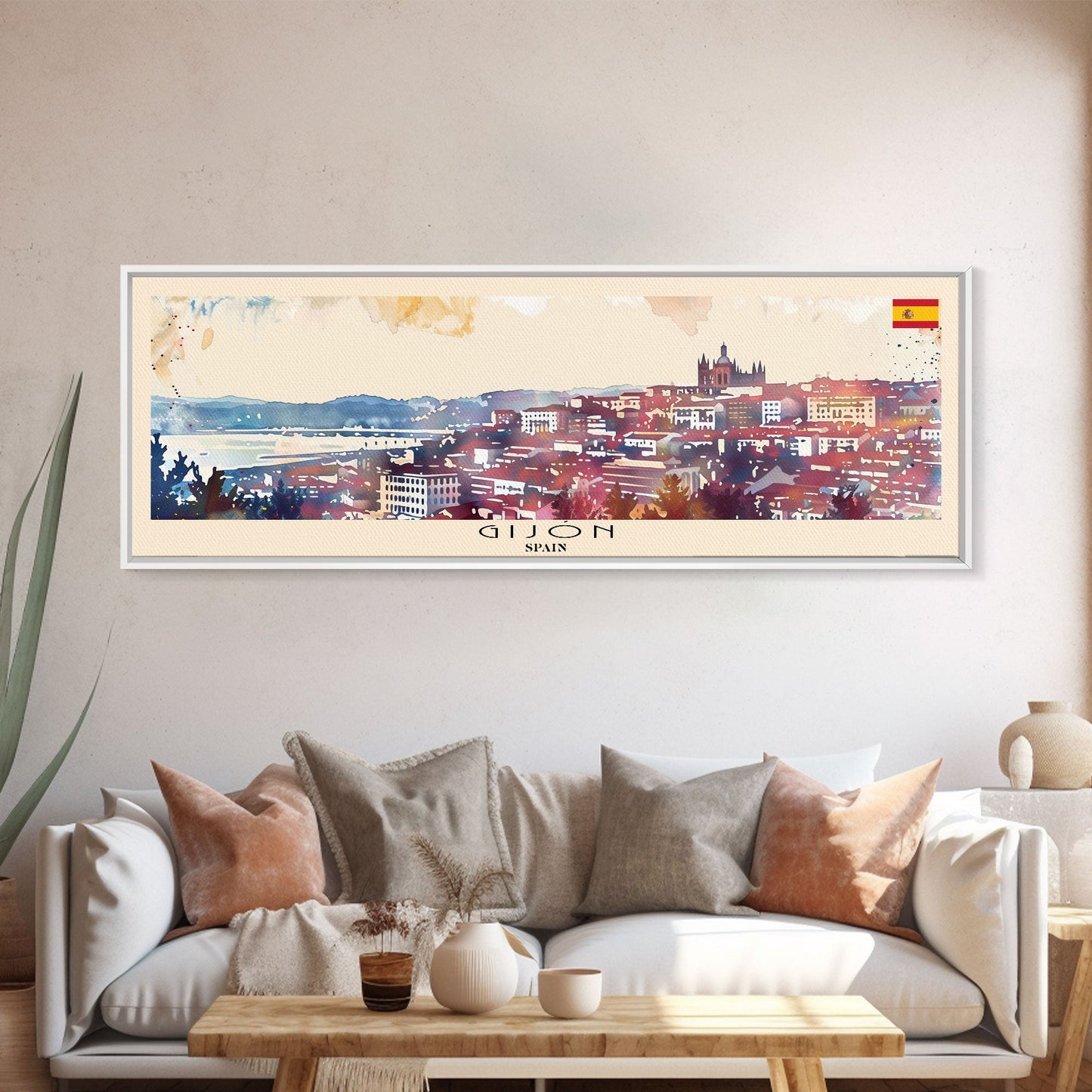 Gijón, Spanien – Kunstdruck für die Wand, Panorama-Stadtbild, Reisekunst, Wanddekoration, Urlaubsgeschenk, gerahmter Leinwanddruck oder Metallbild