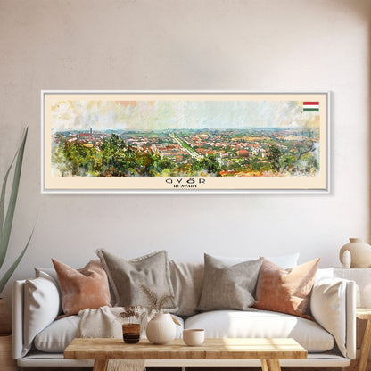 Gyor Hungary Wall Art, Panoramic Travel Poster, Panoramic Framed Canvas Print, City Wall Art, Wall Hanging Home Decor, Travel Art