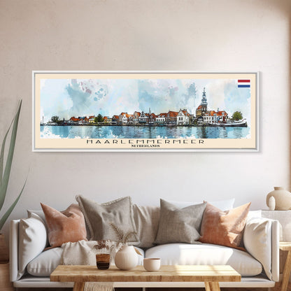 Haarlemmermeer Netherlands Panoramic Travel Poster, Framed Canvas Print or Metal Wall Art, Travel Art, Home Decor, Panoramic Painting, Midcentury Art