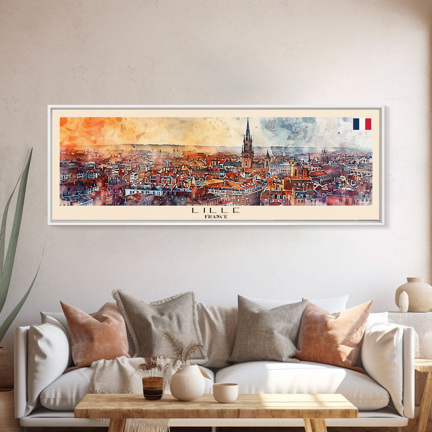 Wandbild „Lille, Frankreich“, Panorama-Reiseposter, gerahmter Panorama-Leinwanddruck, Stadtbild, Wanddekoration, Reisekunst