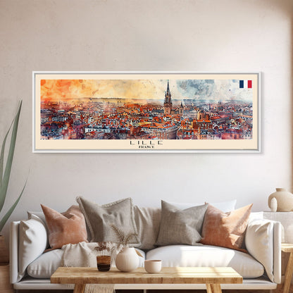 Wandbild „Lille, Frankreich“, Panorama-Reiseposter, gerahmter Panorama-Leinwanddruck, Stadtbild, Wanddekoration, Reisekunst