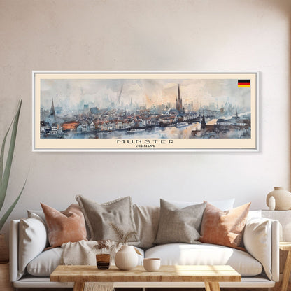Munster Germany Travel Print Wall Art, Panoramic City Art, Travel Art, Wall Decor, Vacation Gift, Framed Canvas Print Or Metal Art