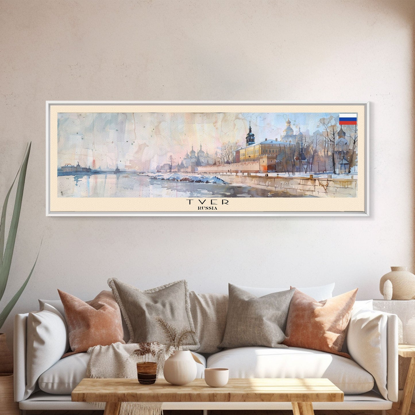 Reisekunst aus Twer, Russland, Stadtkunst, gerahmter Leinwanddruck oder Wandbild aus Metall, Europa-Reiseposter, Panorama-Wandbild, extra breites Wandbild