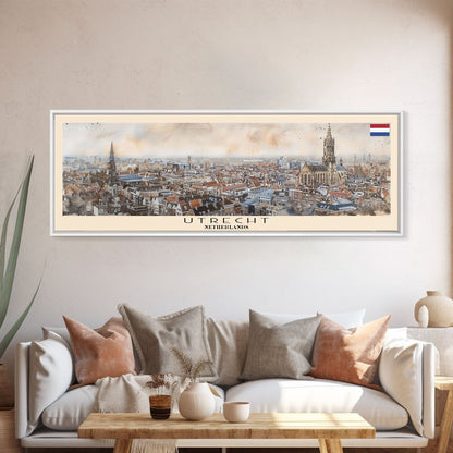 Utrecht, Niederlande – Kunstdruck für die Wand, Panorama-Stadtansicht, Reisekunst, Wanddekoration, Urlaubsgeschenk, gerahmter Leinwanddruck oder Metallbild