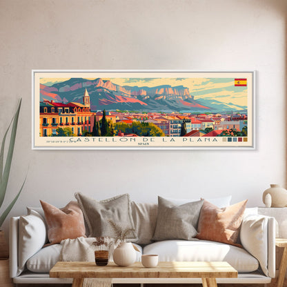 Castellon de la Plana Spain Wall Art, Panoramic Travel Poster, Panoramic Framed Canvas Print, City Wall Art, Wall Hanging Home Decor, Travel Art