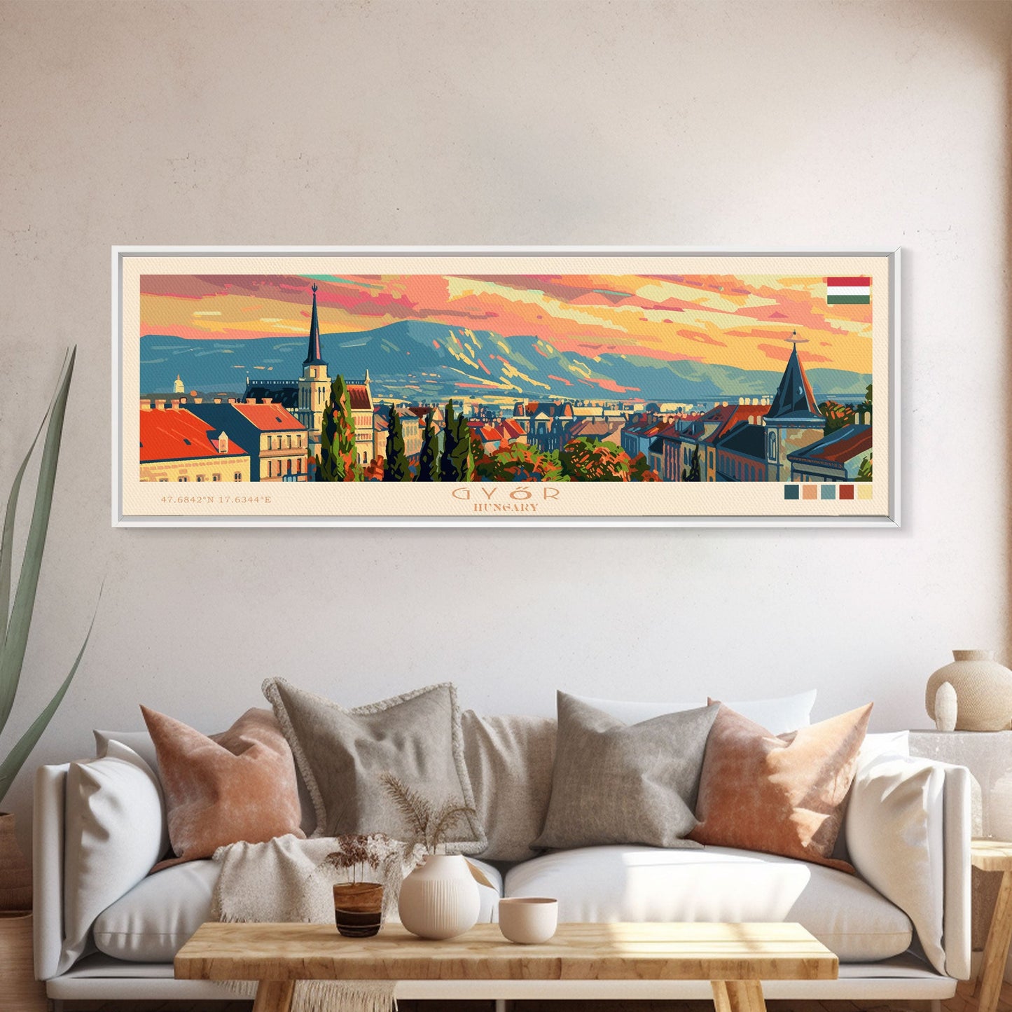 Gyor Hungary Wall Art, Panoramic Travel Poster, Panoramic Framed Canvas Print, City Wall Art, Wall Hanging Home Decor, Travel Art