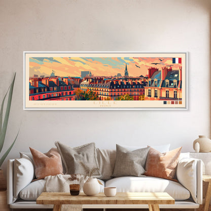 Wandbild „Lille, Frankreich“, Panorama-Reiseposter, gerahmter Panorama-Leinwanddruck, Stadtbild, Wanddekoration, Reisekunst