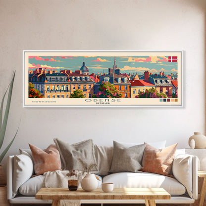Odense, Dänemark – Wandbild, Panorama-Reiseposter, gerahmter Panorama-Leinwanddruck, Stadtbild, Wanddekoration, Reisekunst