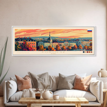 Podolsk Russia Panoramic Travel Poster, Framed Canvas Print or Metal Wall Art, Travel Art, Home Decor, Panoramic Painting, Midcentury Art
