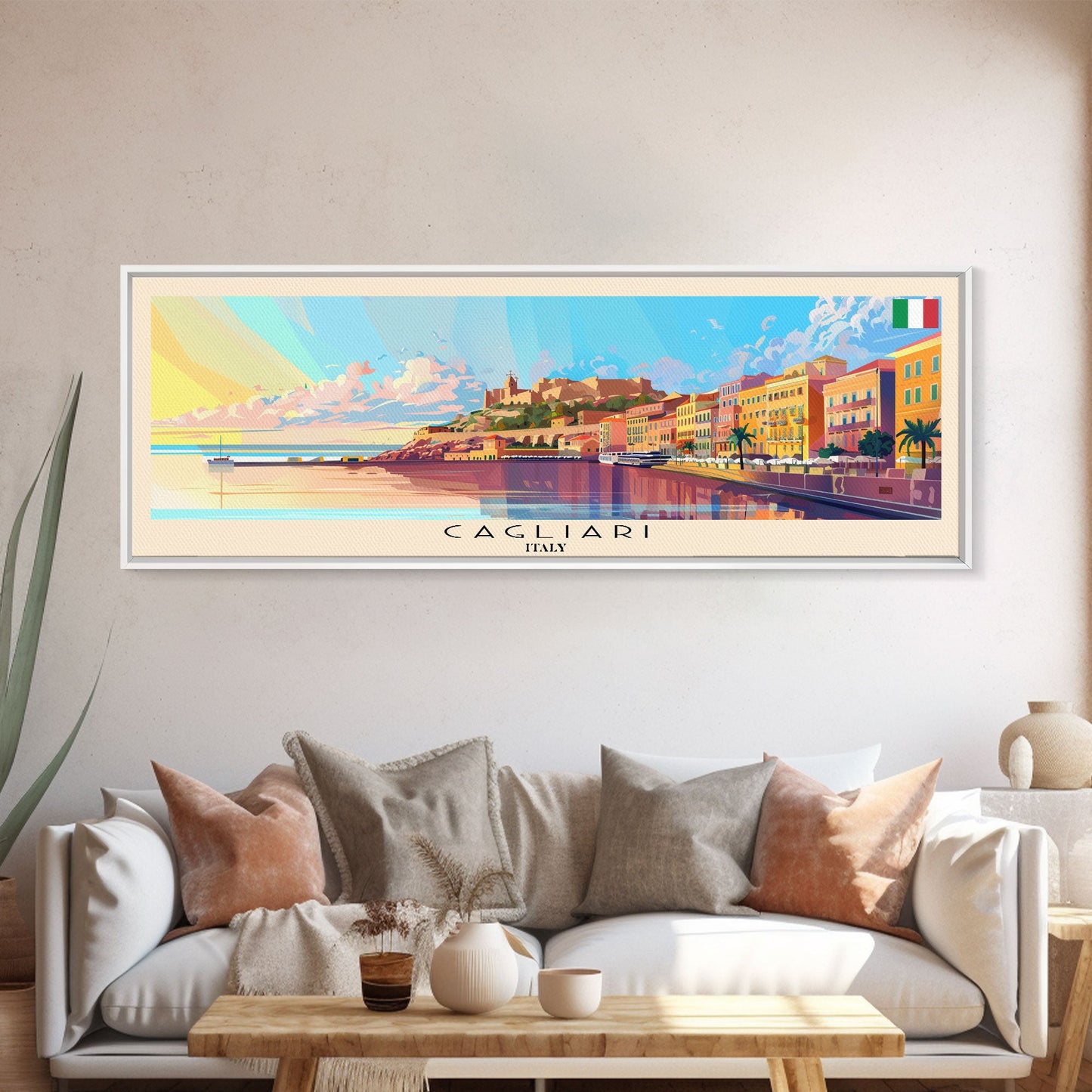 Cagliari Italy Wall Art, Panoramic Travel Poster, Panoramic Framed Canvas Print, City Wall Art, Wall Hanging Home Decor, Travel Art