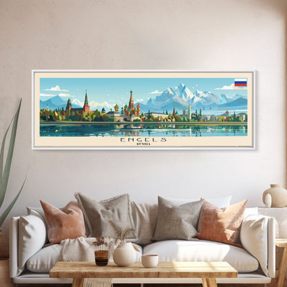 Engels Russia Panoramic Travel Poster, Framed Canvas Print or Metal Wall Art, Travel Art, Home Decor, Panoramic Painting, Midcentury Art