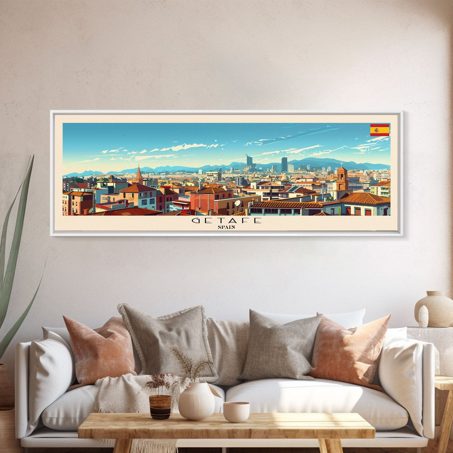 Getafe Spain Panoramic Travel Poster, Framed Canvas Print or Metal Wall Art, Travel Art, Home Decor, Panoramic Painting, Midcentury Art