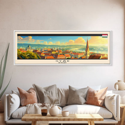 Gyor Hungary Wall Art, Panoramic Travel Poster, Panoramic Framed Canvas Print, City Wall Art, Wall Hanging Home Decor, Travel Art