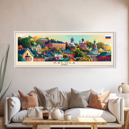 Kaluga Russia Panoramic Travel Poster, Framed Canvas Print or Metal Wall Art, Travel Art, Home Decor, Panoramic Painting, Midcentury Art