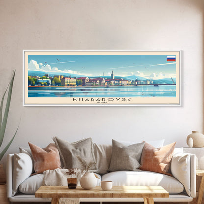 Khabarovsk Russia Travel Art, City Art, Framed Canvas Print or Metal Wall Art, Europe Travel Poster, Panoramic Wall Art, Extra Wide Wall Art