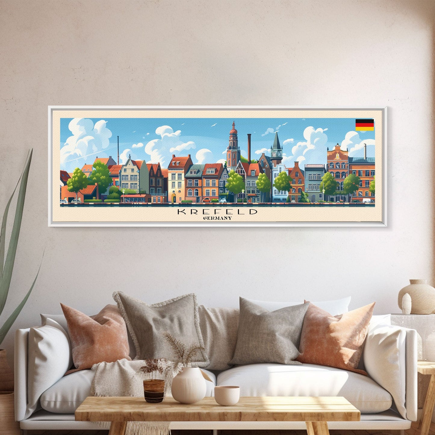 Krefeld Germany Panoramic Travel Poster, Framed Canvas Print or Metal Wall Art, Travel Art, Home Decor, Panoramic Painting, Midcentury Art