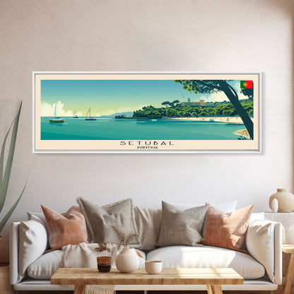 Setbal Portugal Travel Print Wall Art, Panoramic City Art, Travel Art, Wall Decor, Vacation Gift, Framed Canvas Print Or Metal Art