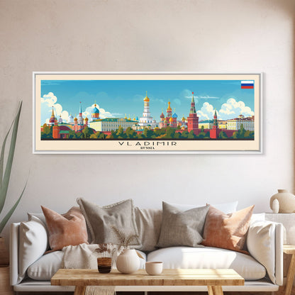 Vladikavkaz Russia Panoramic Travel Poster, Framed Canvas Print or Metal Wall Art, Travel Art, Home Decor, Panoramic Painting, Midcentury Art