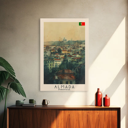 Almada Portugal Historic City Travel Poster Art, Framed Canvas Print, Beautiful Wall Art for Living Room or Bedroom, Home Decoration