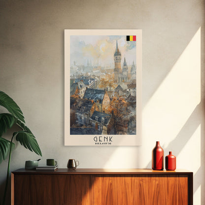 Genk, Belgium Travel Poster Art, Framed Canvas Print for Living Room or Bedroom, Historic Wall Art, Home Decoration