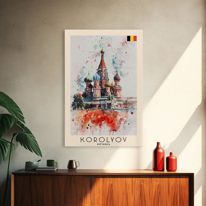 Korolyov Russia Scenic Cityscape, Framed Canvas Print, Travel Poster, Wall Art, Dining Room Decor, Russian Urban Landscape, Cityscape Painting