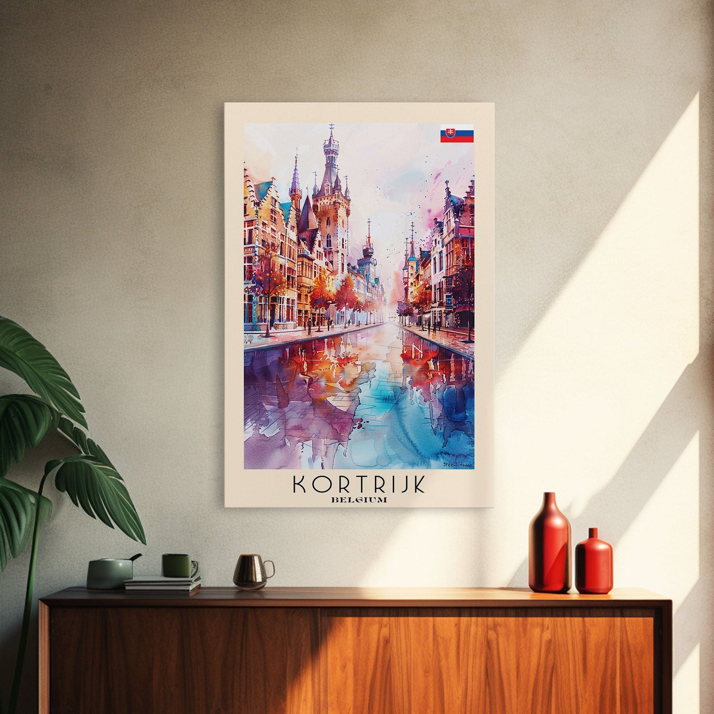 Kortrijk Belgium Charming Cityscape, Framed Canvas Print, Travel Poster, Wall Art, Nursery Decor, Belgian Urban Scene, Charming City Artwork