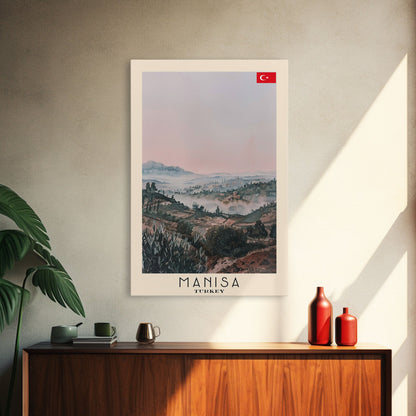 Manisa Turkey Travel Poster Framed Canvas Print, Scenic Landscape, Watercolor Art, Wall Decoration, Home Design, Travel Print, Unique Art