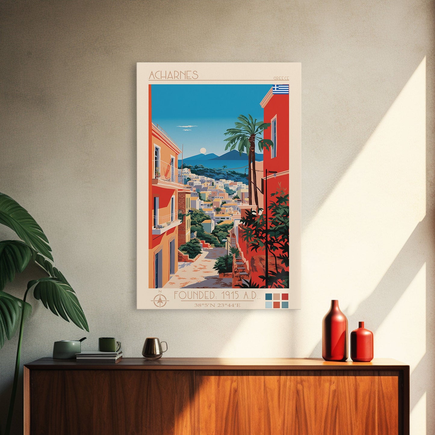 A Coruna Spain Travel Poster Framed Canvas Print, Midcentury Modern Art, Pop Art Home Decor, Scenic View Art, Vacation Gift, Living Room Wall Art, Cultural Print