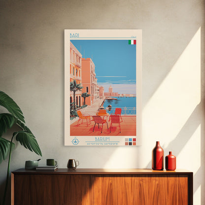 Bari Italy Travel Poster Framed Canvas Print, Midcentury Modern Art, Pop Art Wall Decor, Home Decor, Vacation Gift, Living Room Art