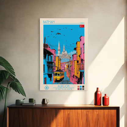 Batman Turkey Travel Poster Framed Canvas Print, Midcentury Modern Art, Pop Art Wall Decor, Home Decor, Vacation Gift, Living Room Art