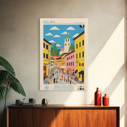 Bijeljina Bosnia Travel Poster Framed Canvas Print, Midcentury Modern Art, Pop Art Wall Decor, Home Decor, Living Room Art, Unique Gift