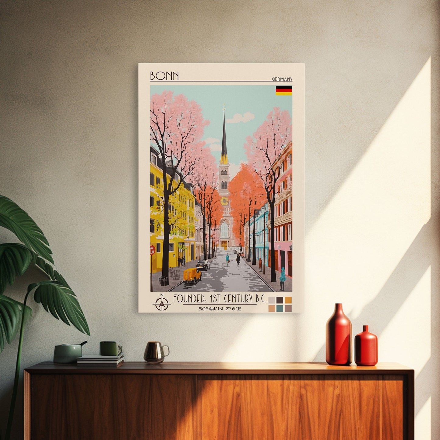 Bonn Germany Travel Poster Framed Canvas Print, Midcentury Modern Art, Pop Art Wall Decor, Home Decor, Living Room Art, Cultural Gift
