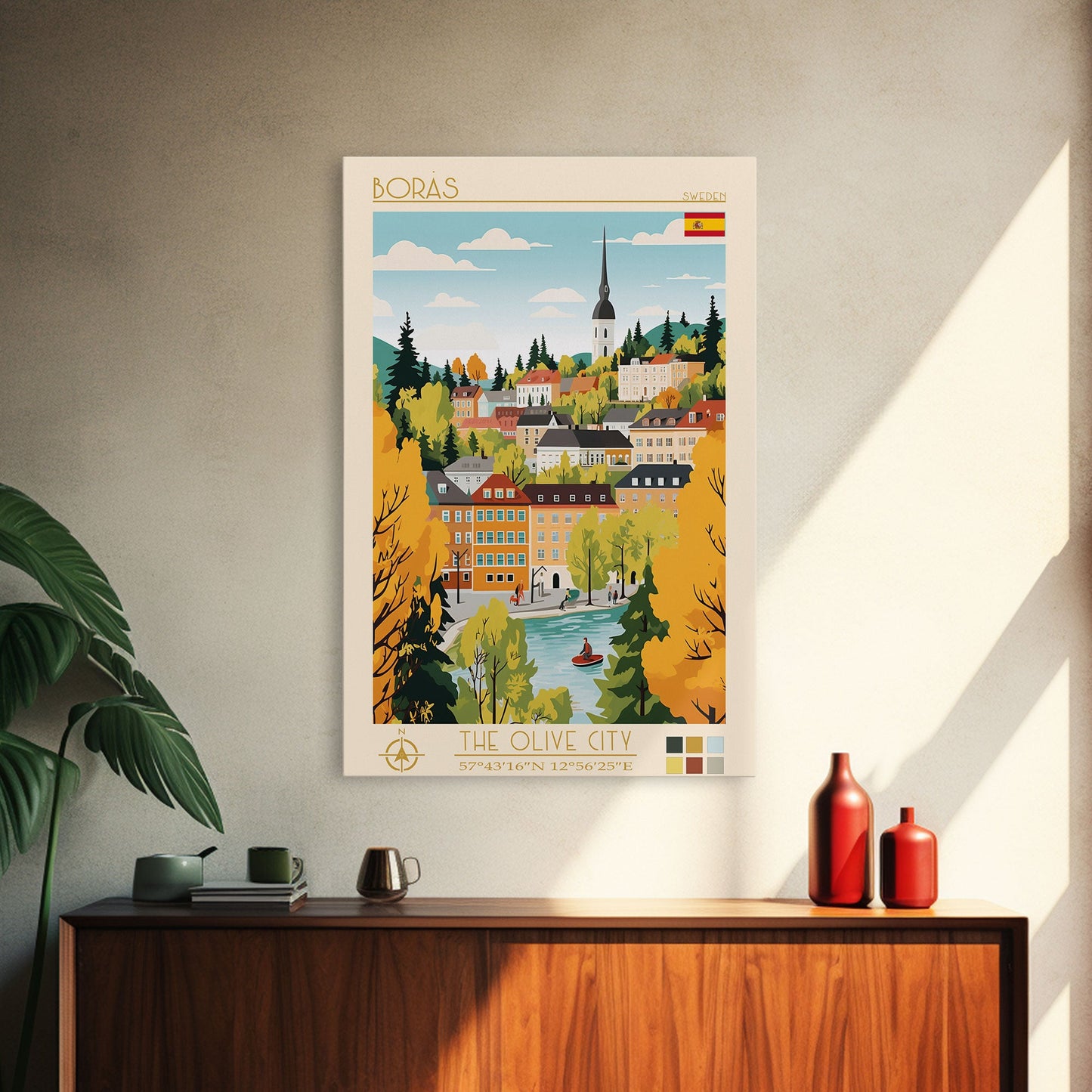 Borås Sweden Travel Poster Framed Canvas Print, Modern Art, Pop Art Wall Decor, Home Decor, Living Room Art, Artistic Gift