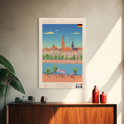 Dresden Germany Travel Poster Framed Canvas Print, Midcentury Modern Art, Pop Art Wall Decor, Home Decor, Vacation Gift, Living Room Art